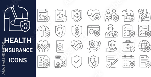 Comprehensive Health Insurance Icon Set 30+ Line Icons for Medical and Healthcare Websites