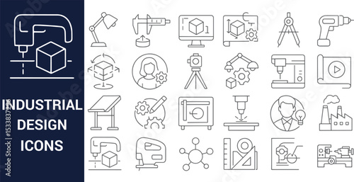 Industrial Design Icons A Comprehensive Set of Line Art Graphics for Manufacturing and Engineering Projects