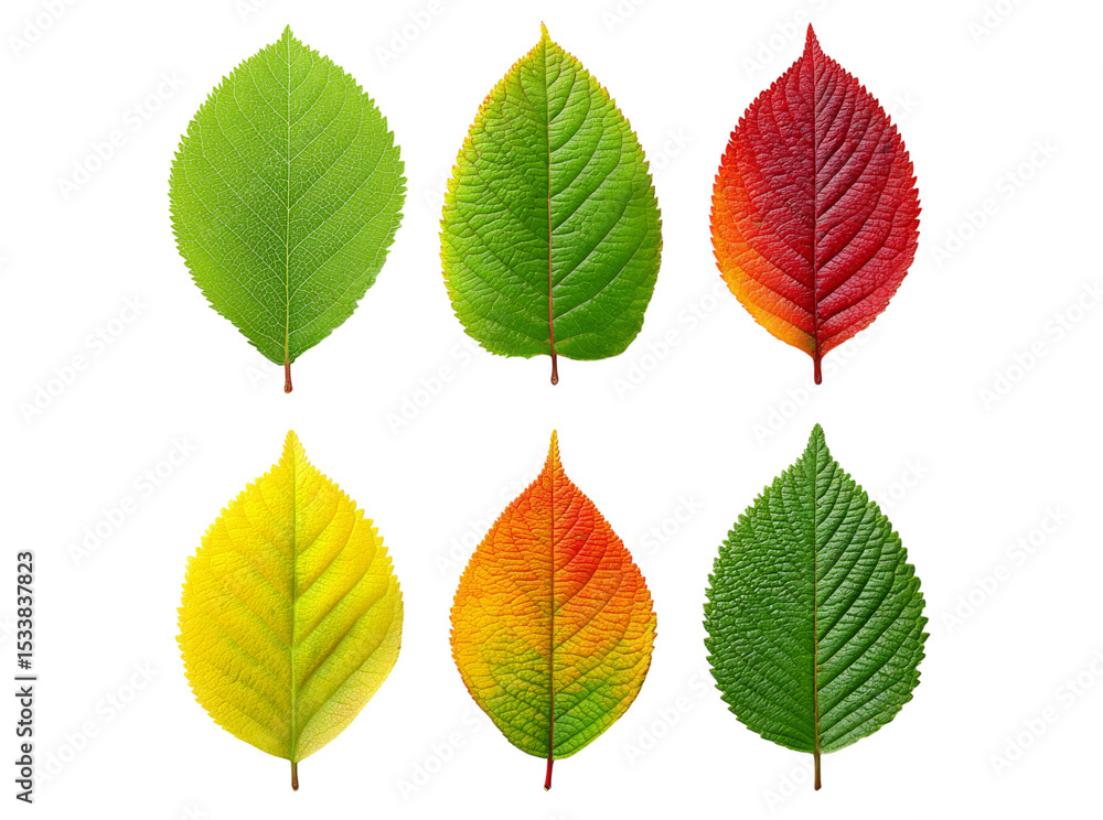 Obraz premium Six vibrant autumn leaves isolated on black background, Isolated On Transparent Background
