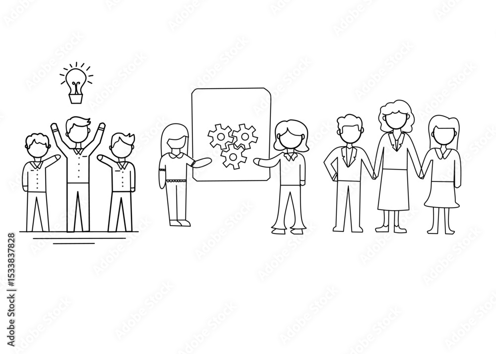 Business Teamwork and Collaboration Line Art Icons Business Teamwork and Collaboration Line Art Icons