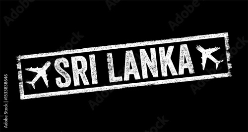 Sri Lanka - is an island country in South Asia, text emblem stamp with airplane
