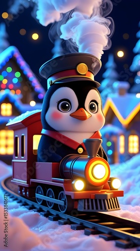 A penguin travel in a train ai generated 