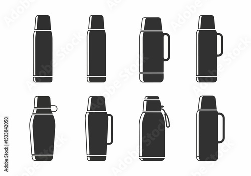 Thermos Bottle Icons Set Drink Flasks