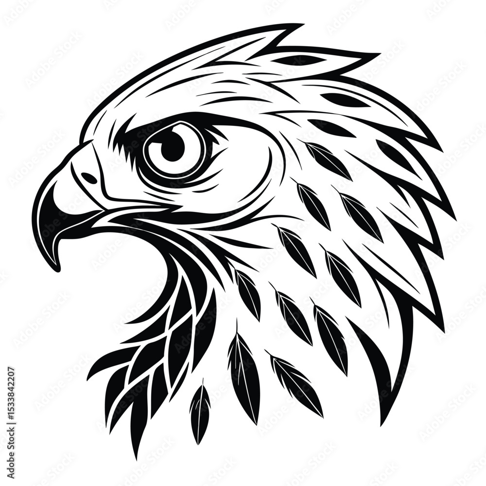 Obraz premium Monochromatic eagle head shows strong features with feathers and sharp contours