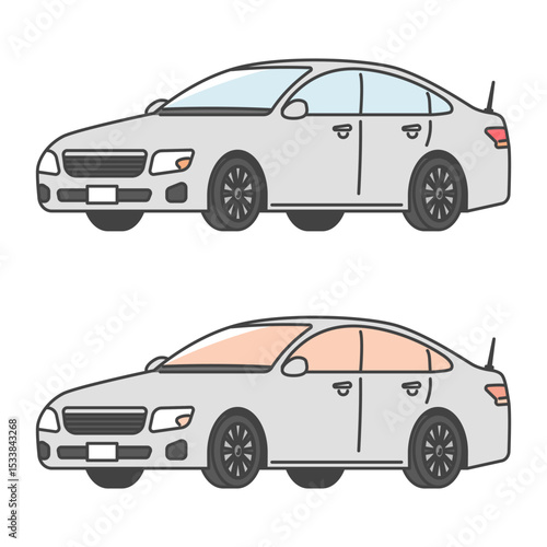 イラスト素材:覆面パトカー、日本の警察車両(フルカラー＆モノカラーSET)