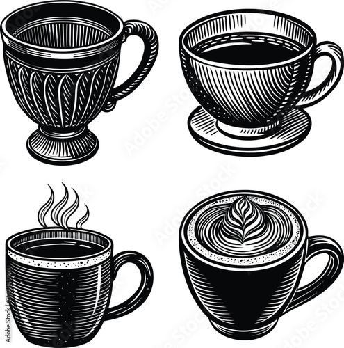 Coffee cups sketches and doodles
Coffee cup. Icon for design. Blank, white and black backgrounds - Line icon
