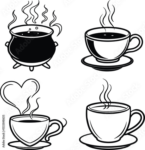 Coffee cups sketches and doodles
Coffee cup. Icon for design. Blank, white and black backgrounds - Line icon
