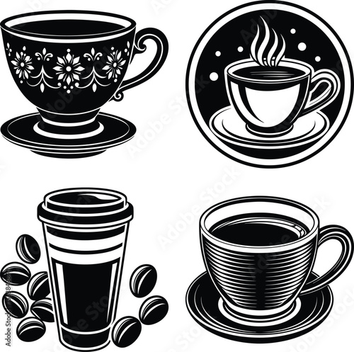 Coffee cups sketches and doodles
Coffee cup. Icon for design. Blank, white and black backgrounds - Line icon
