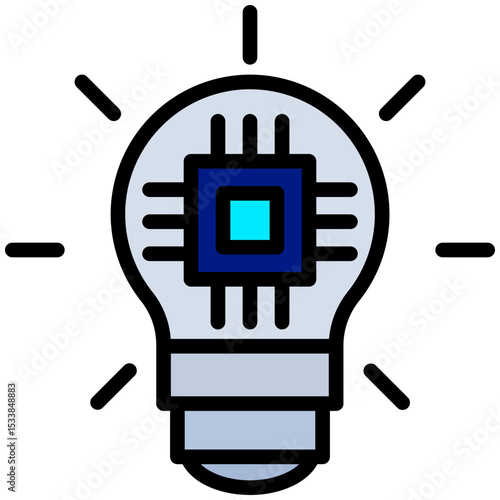 Chip Outline Flat Icon, Artificial Intelligence Concept in Outline Flat design style