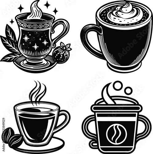 Coffee cups sketches and doodles
Coffee cup. Icon for design. Blank, white and black backgrounds - Line icon
