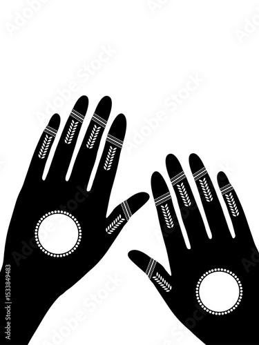 Black and White Henna Stencil Sticker for Mehndi – Vector Template for Nails, Fingers, and Hands – Ideal for Girls