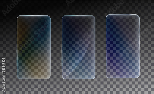 Glass frame isolated on transparent background. Vector Plastic screen display, Blank glass bar or panel for your design. UI UX Glass Screen of Mobile Smartphone Device.