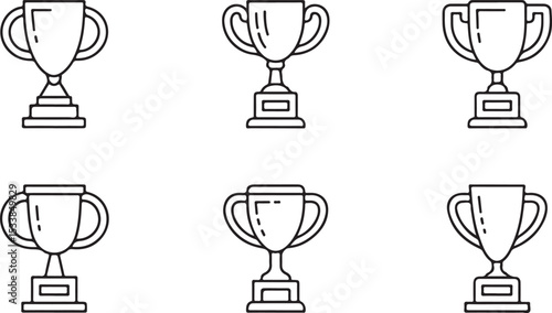 trophy cup outline collection of award prize icons for winning achievements in black vector clipart