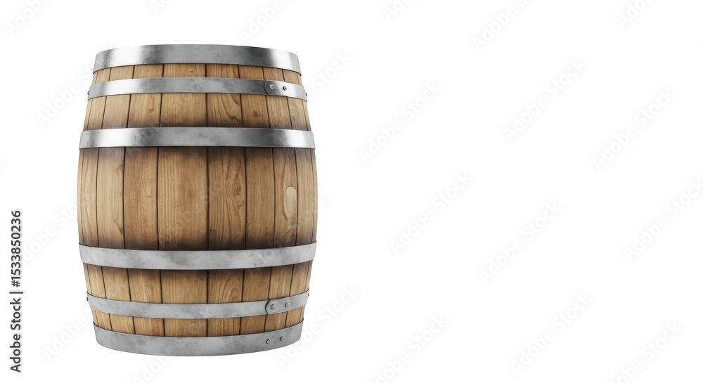 Obraz premium Rustic wooden barrel with metal hoops