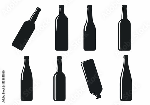 Wine bottles silhouettes different shapes and angles