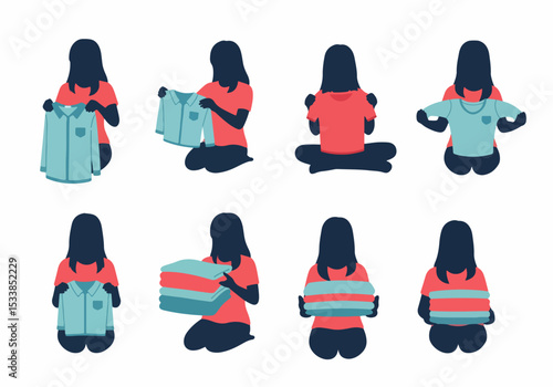 Woman folding clothes, home laundry activity