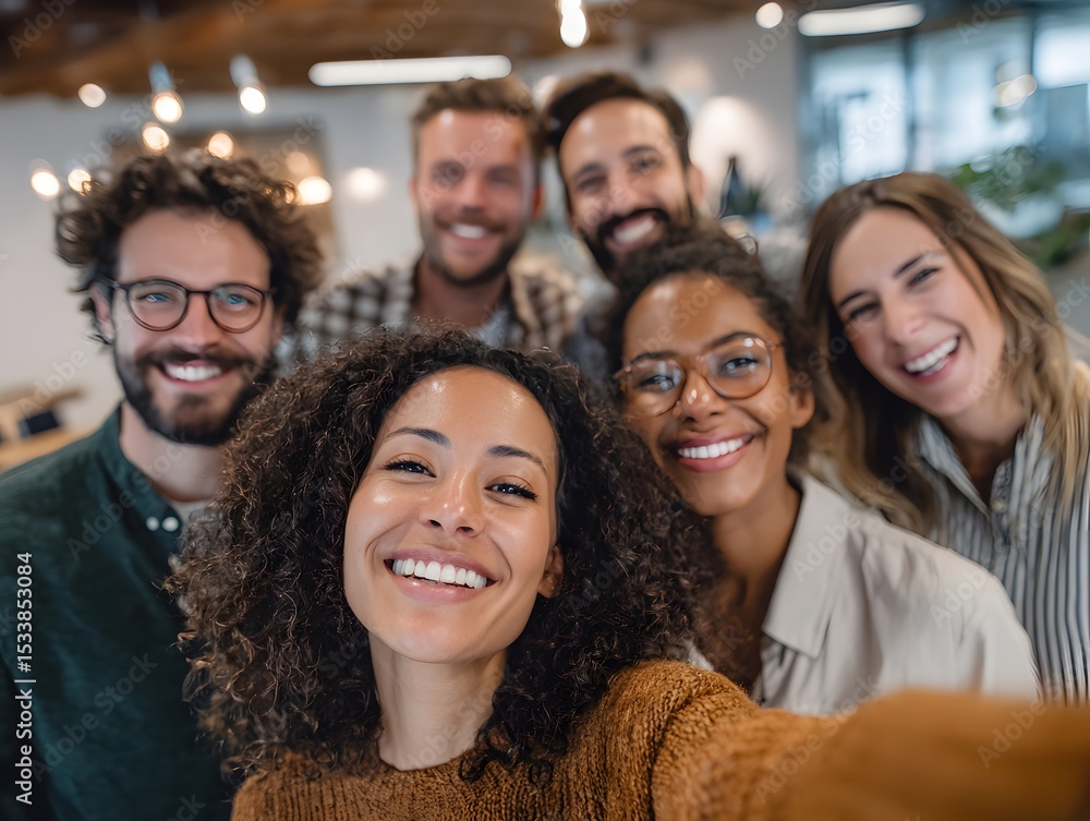 Obraz premium Group taking selfie indoors