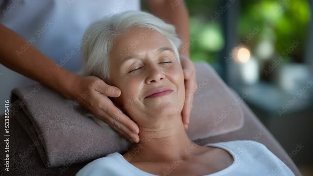 Elderly woman enjoying a relaxing lymphatic drainage massage Elderly woman enjoying a relaxing lymphatic drainage massage