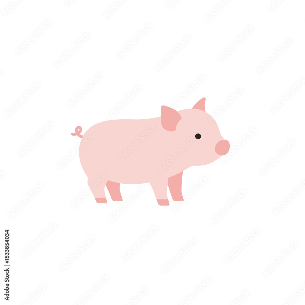 Cute cartoon pig standing on a plain background, embodying innocence and charm Cute cartoon pig standing on a plain background, embodying innocence and charm