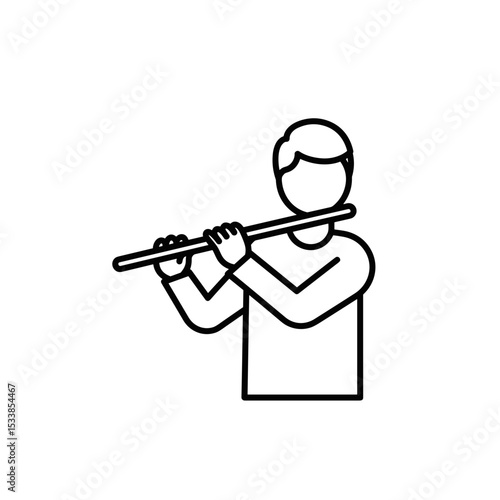 Line drawing of a man playing flute with focus and concentration  