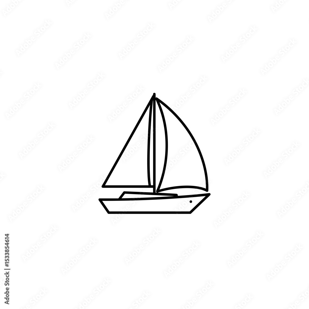 Simple line drawing of a sailboat with two sails on calm water Simple line drawing of a sailboat with two sails on calm water