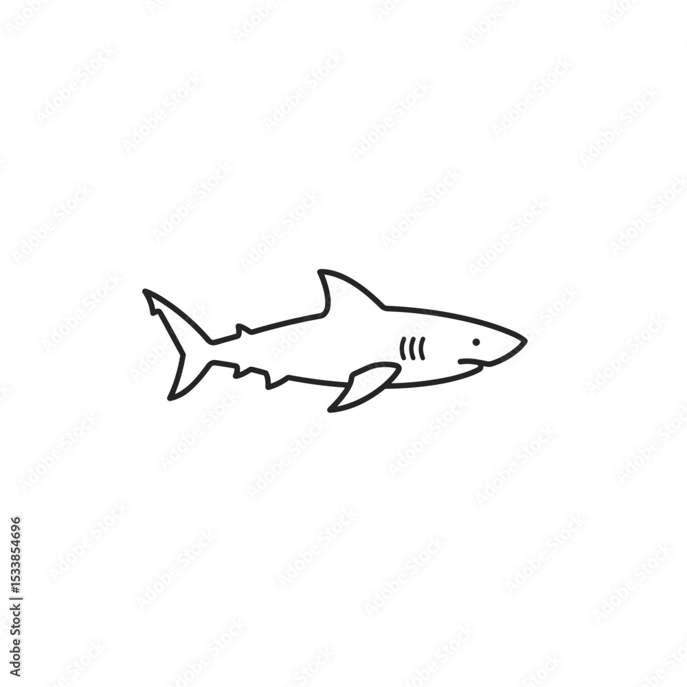 Fototapeta premium Outline illustration of a shark swimming in clear water 