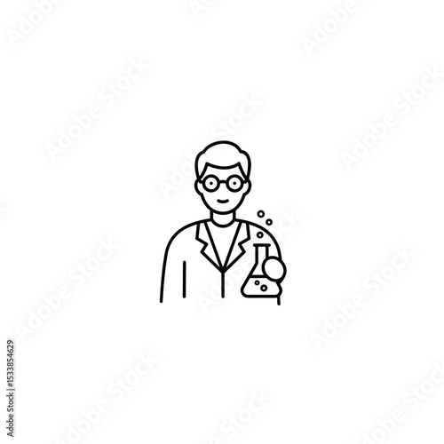Scientist holding a flask with bubbles in a minimalist design  