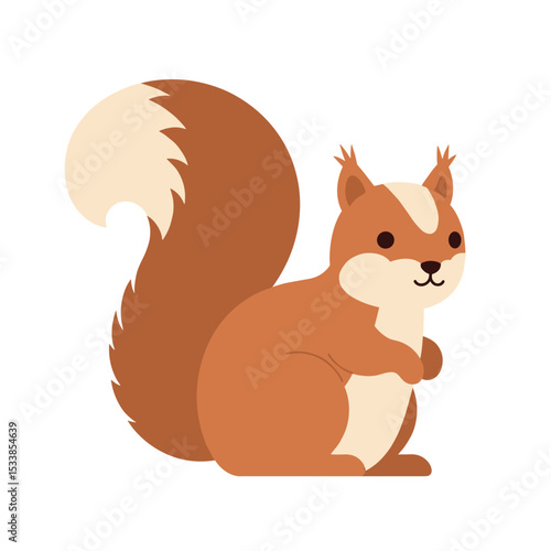 Cute cartoon squirrel sitting calmly with a fluffy tail in a minimalist style