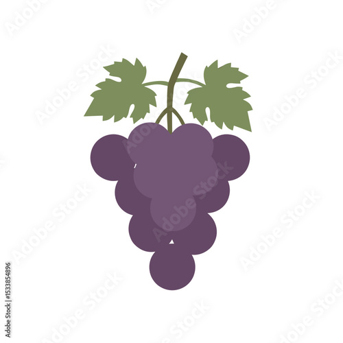 A cluster of ripe grapes with green leaves, set against a plain white background