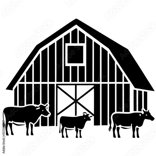 "Livestock Barn Vector | Generative AI & Linocut Silhouette Farm Design"