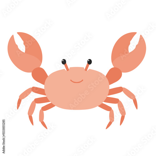 Cartoon crab smiling cheerfully against a plain background, ideal for children's illustrations