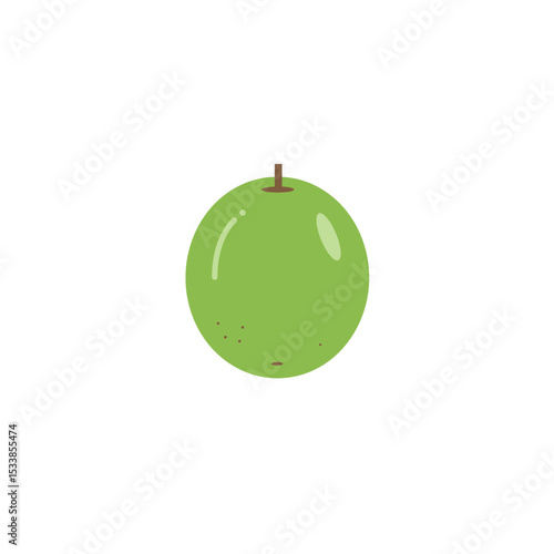 A vibrant green apple resting on a wooden table with a soft, blurred background