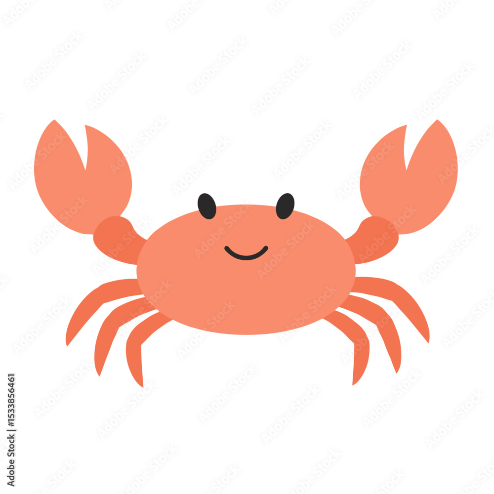 Fototapeta premium Cartoon crab with a cheerful expression, surrounded by a simple, colorful background