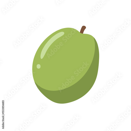 A vibrant green pear resting on a textured surface with soft lighting, showcasing freshness