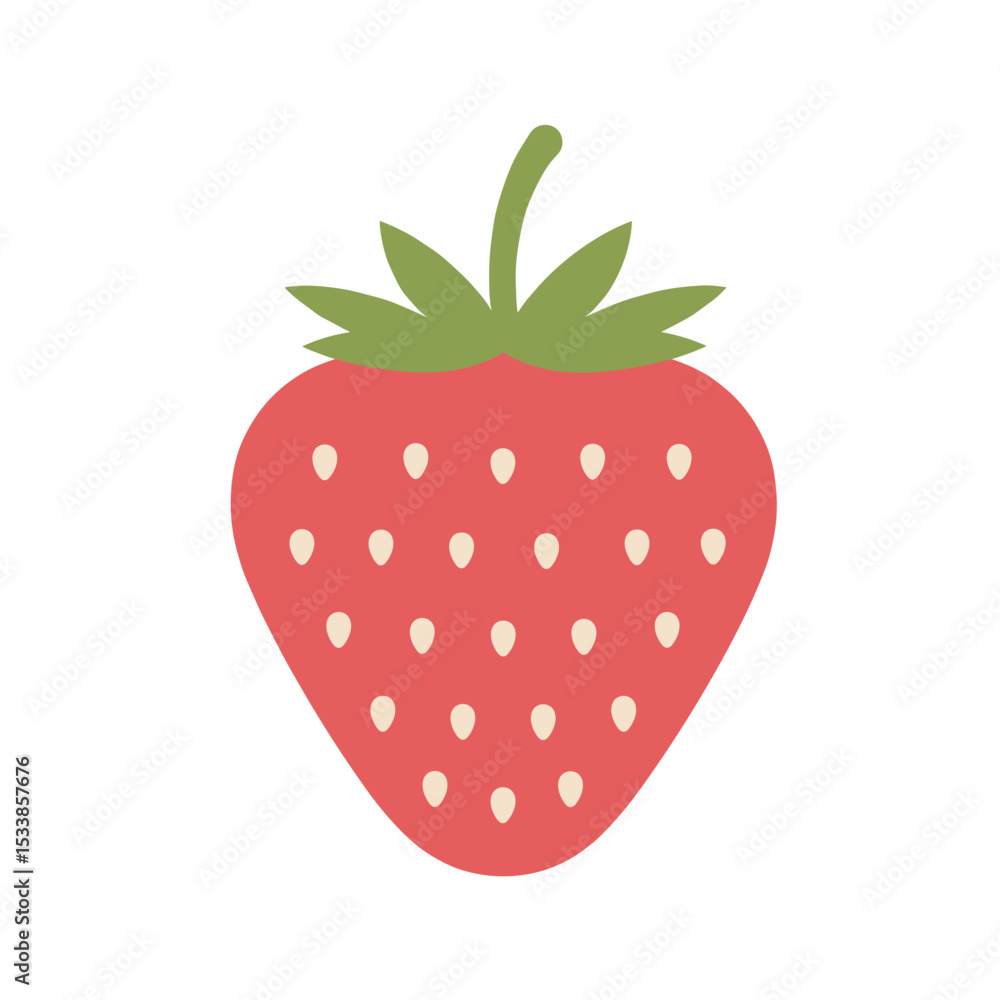 Fototapeta premium Brightly colored strawberry illustration with green leaves on top, ideal for food-related designs