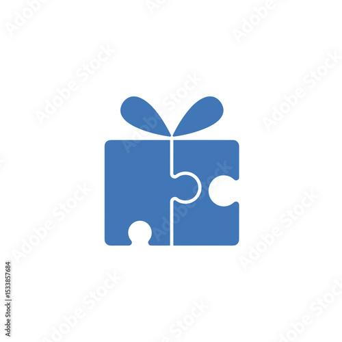 A blue gift box with a puzzle piece design, symbolizing creativity and surprise