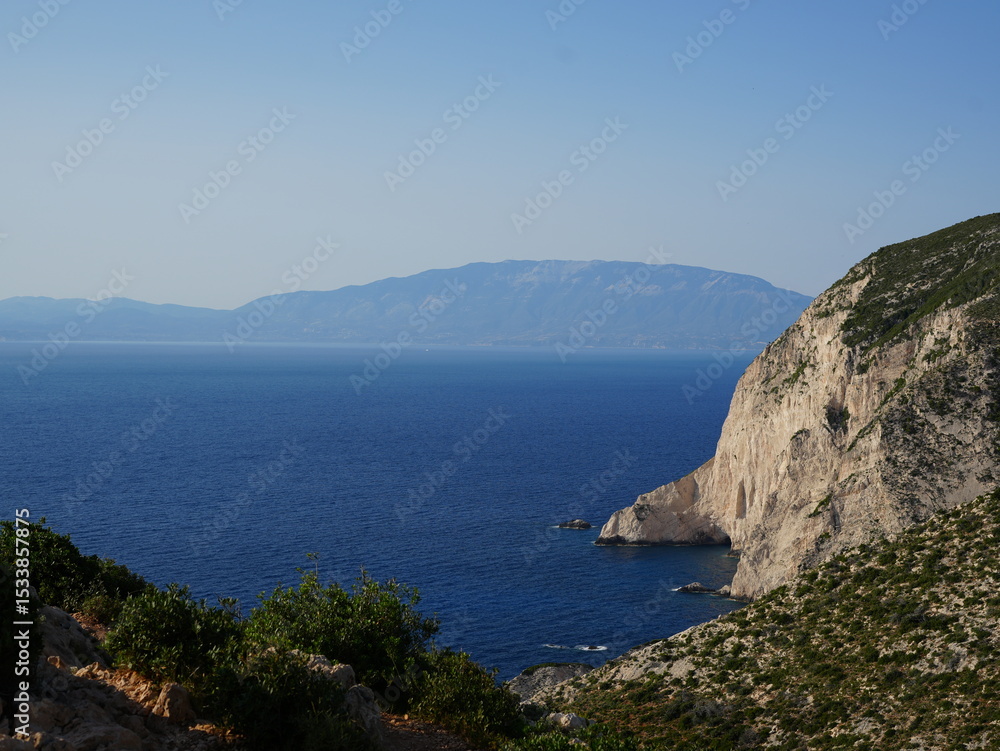 Fototapeta premium Scenic coastal cliffs and Peloponnese view from Zakynthos, Greece