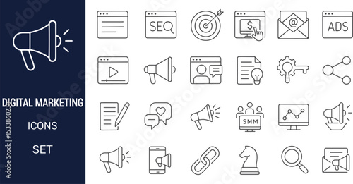 Digital Marketing Icons A Comprehensive Set of Line Art Graphics for Web and Print