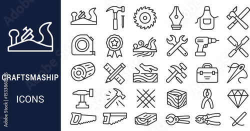 Craftsmanship Icons A Collection of Line Art Images for Woodworking, Carpentry, and DIY Projects