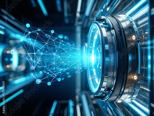 Futuristic technology portal with data network connection for innovation