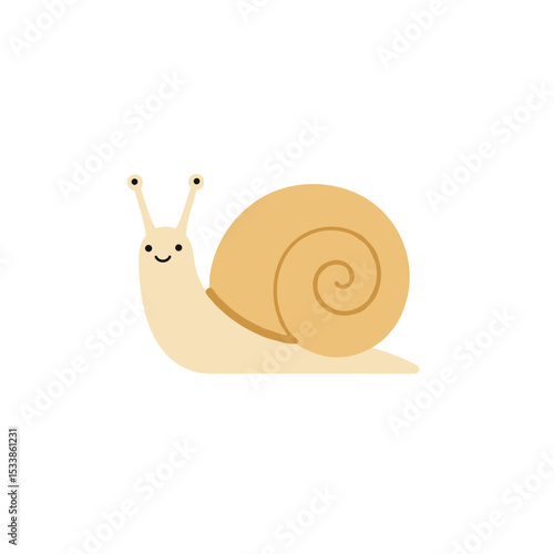 Cute cartoon snail crawling on a smooth surface with a light background, ideal for children's illustrations
