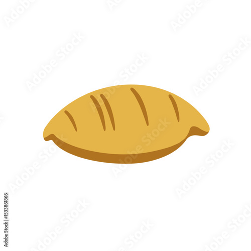 A freshly baked golden pastry resting on a rustic wooden table, with warm sunlight illuminating the scene