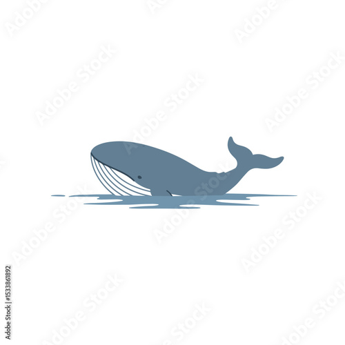 Cartoon whale breaching the surface of calm waters, with a clear sky in the background