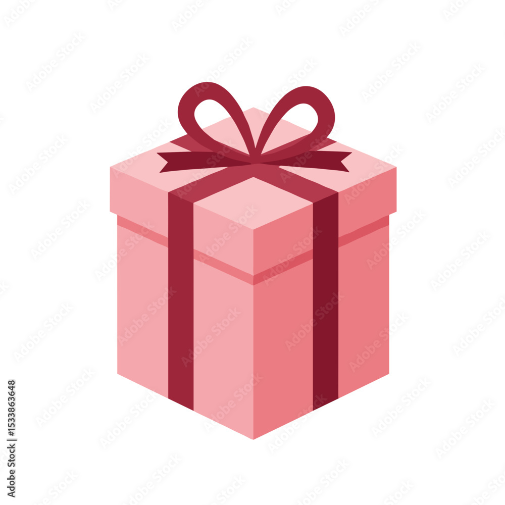 Fototapeta premium A beautifully wrapped pink gift box with a red ribbon, set against a minimalistic background