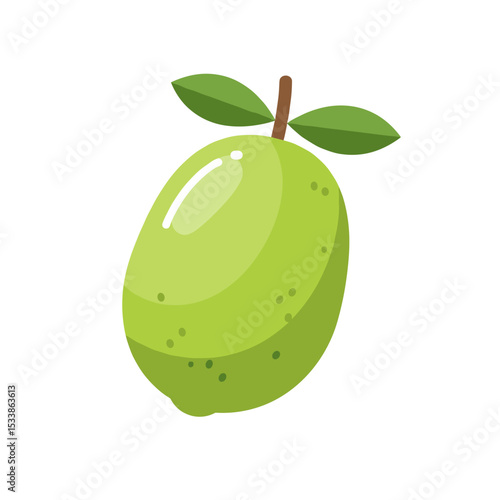 A vibrant green olive with a glossy surface, resting on a leafy branch against a soft background