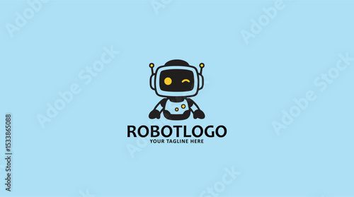 Cute Robot Logo with One-Eyed Winking Face, Antennas, and Modern Typography on White and Black Background Variants