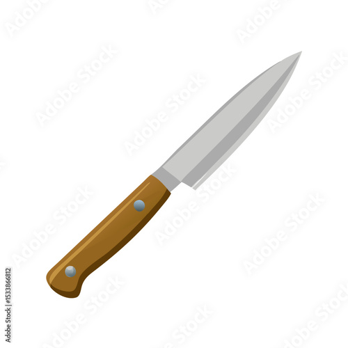 Vector illustration of a sharp kitchen knife with wooden handle, isolated on white background