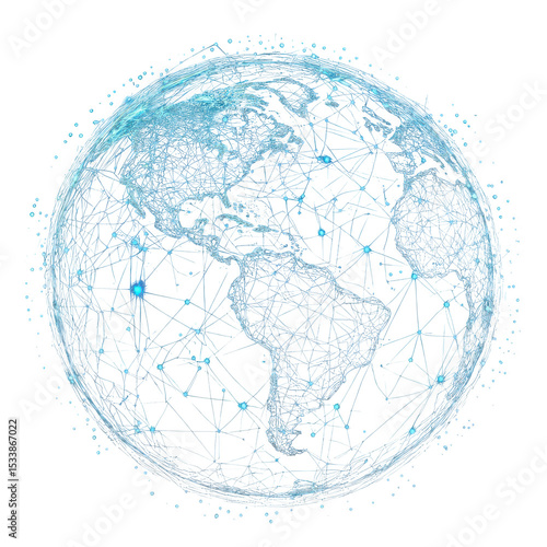 Global Network Connection Light Blue Crystal Globe Digital World Map