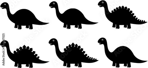 set of Simple Dinosaur Silhouette Clipart for Kids, set on a Transparent Background with Rainbow Colors
