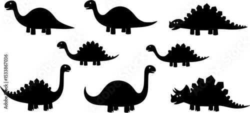 set of Simple Dinosaur Silhouette Clipart for Kids, set on a Transparent Background with Rainbow Colors
